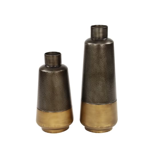 Set of 2 Dark Grey Metal Rustic Vase, 20", 15"